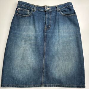 Vintage Ralph Lauren Polo Jeans Co Blue Denim Knee Skirt Size 8